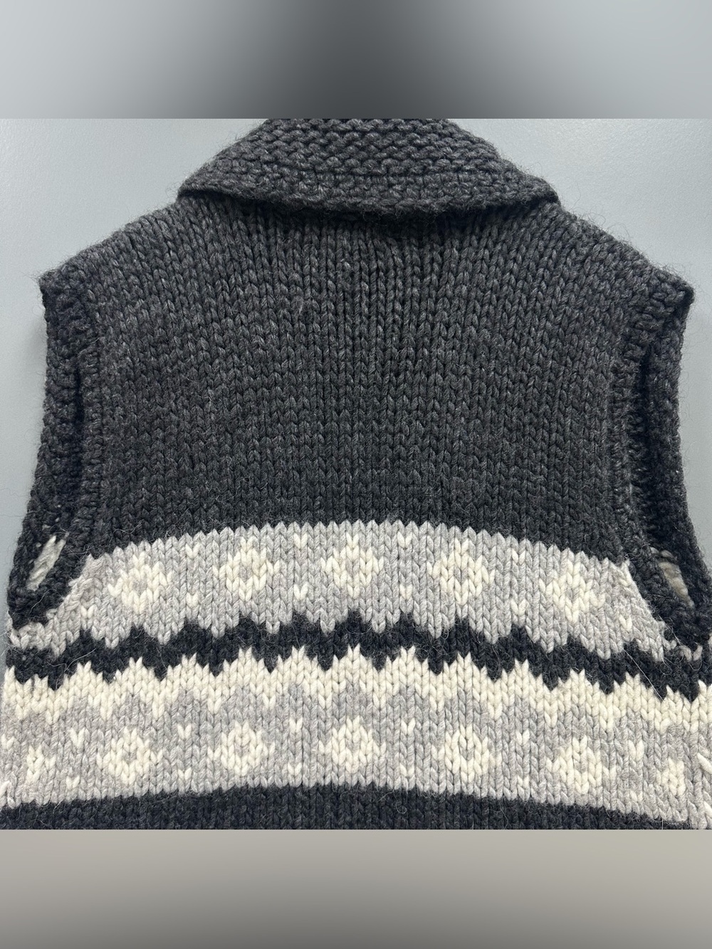 Madewell Open Front Sweater Vest Wool Blend Fair Isle Gray Black Alpaca Size L - Picture 11 of 14
